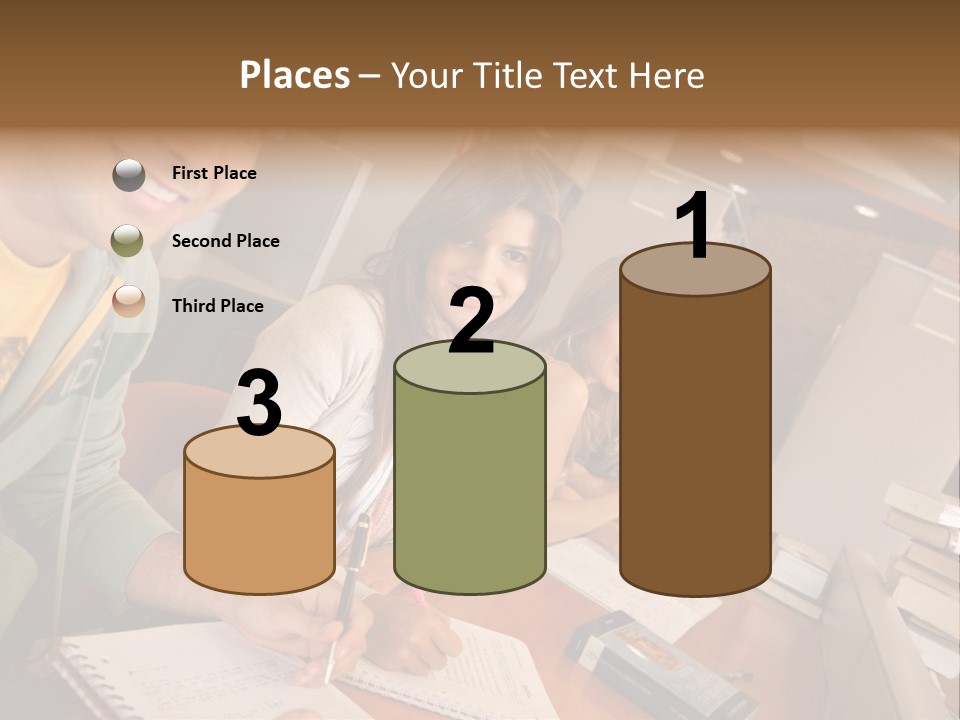 Small Group Of Students At A Library Studying PowerPoint Template