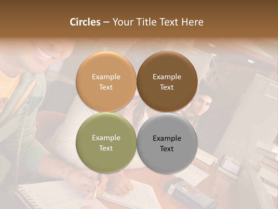 Small Group Of Students At A Library Studying PowerPoint Template