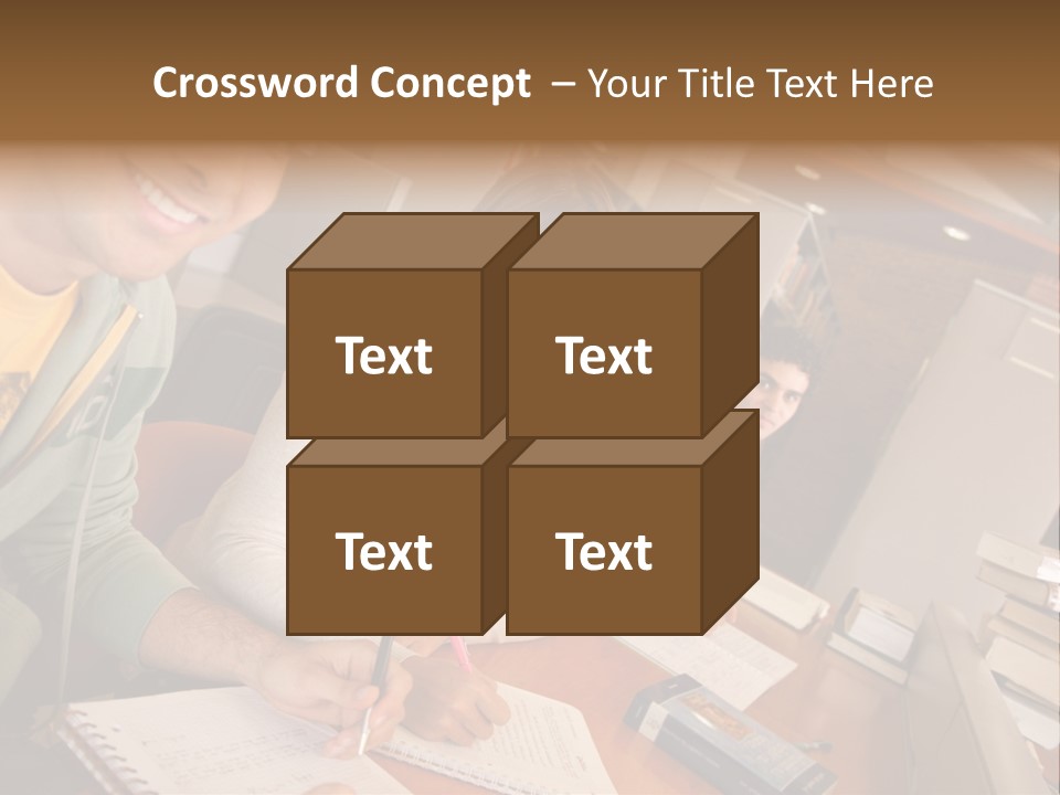 Small Group Of Students At A Library Studying PowerPoint Template
