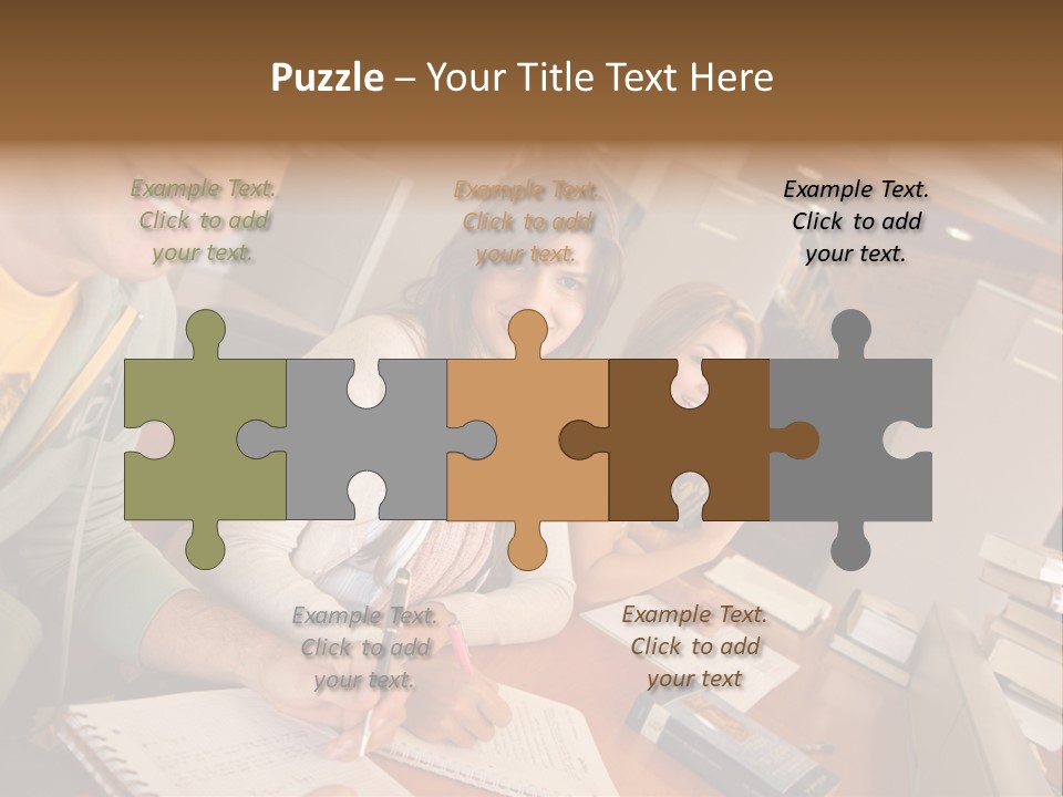 Small Group Of Students At A Library Studying PowerPoint Template