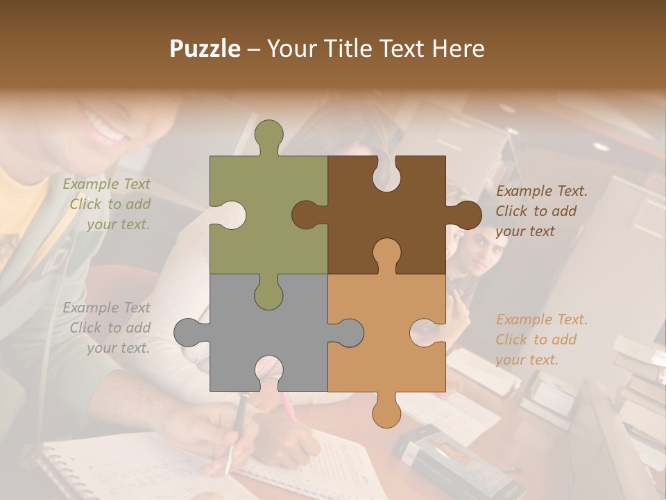 Small Group Of Students At A Library Studying PowerPoint Template