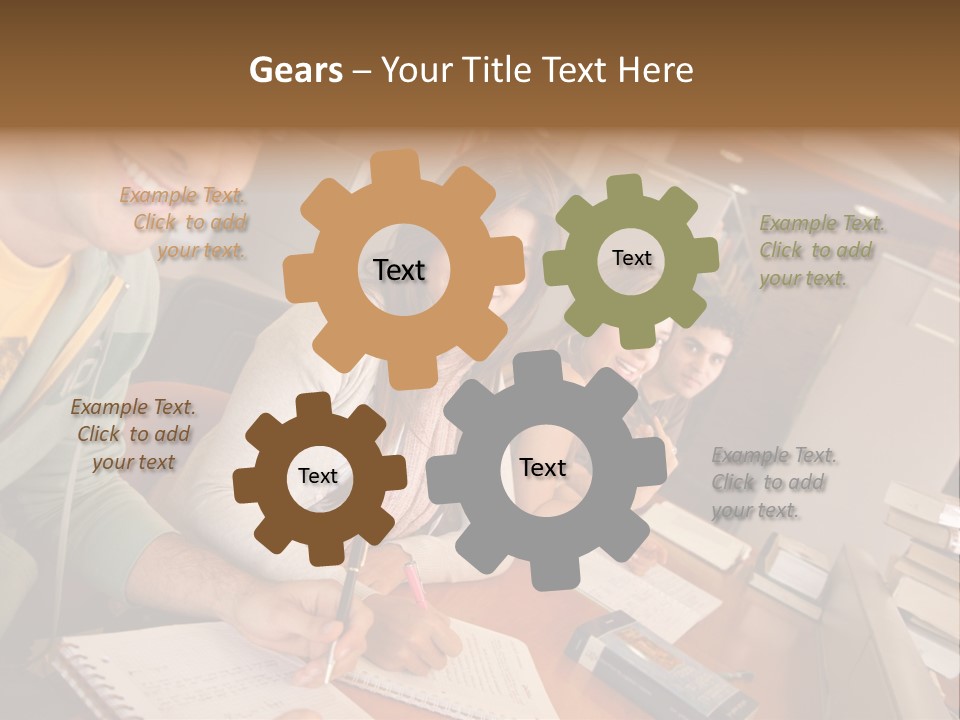 Small Group Of Students At A Library Studying PowerPoint Template