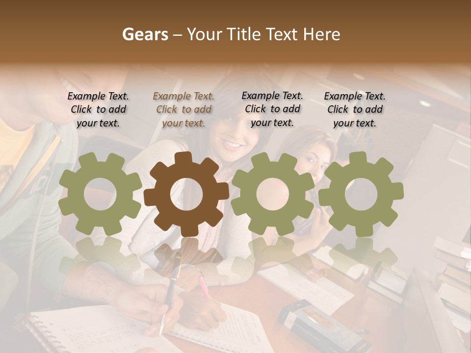 Small Group Of Students At A Library Studying PowerPoint Template