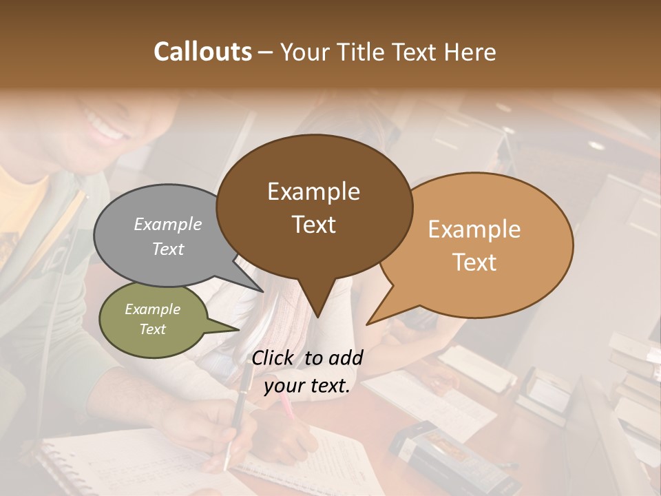 Small Group Of Students At A Library Studying PowerPoint Template
