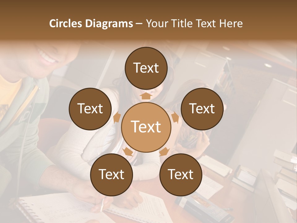 Small Group Of Students At A Library Studying PowerPoint Template