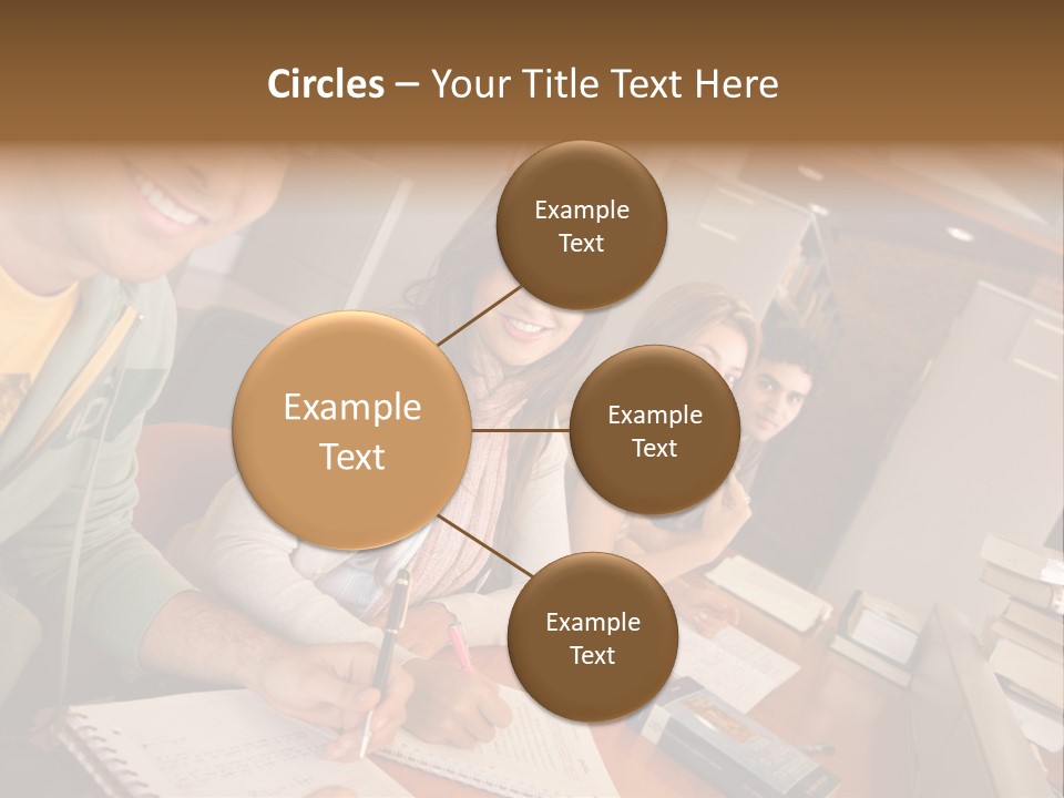 Small Group Of Students At A Library Studying PowerPoint Template