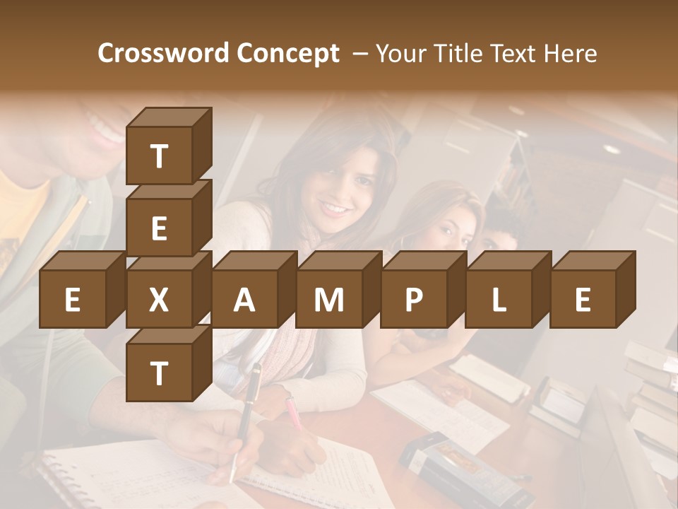 Small Group Of Students At A Library Studying PowerPoint Template