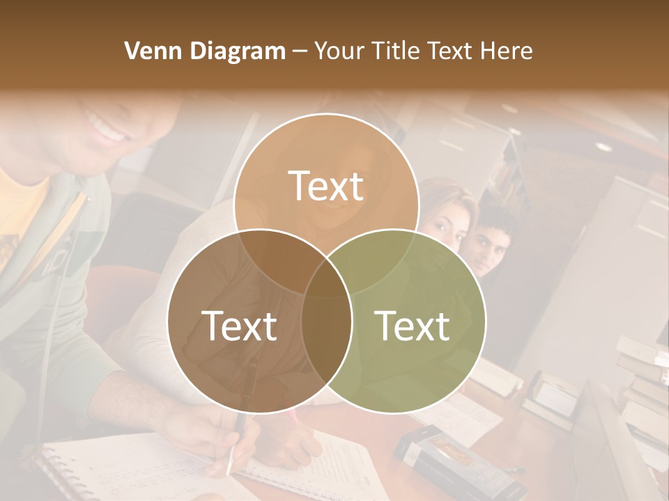 Small Group Of Students At A Library Studying PowerPoint Template