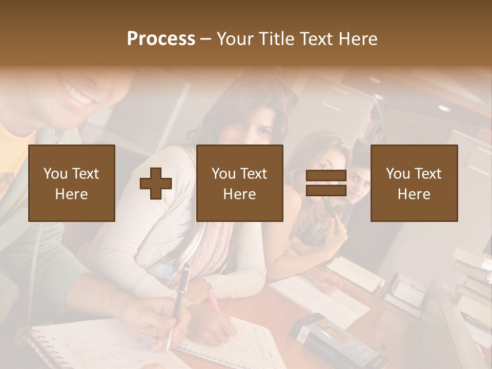 Small Group Of Students At A Library Studying PowerPoint Template