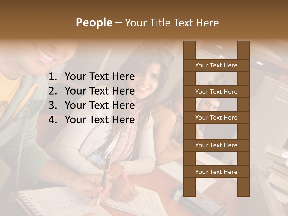 Small Group Of Students At A Library Studying PowerPoint Template