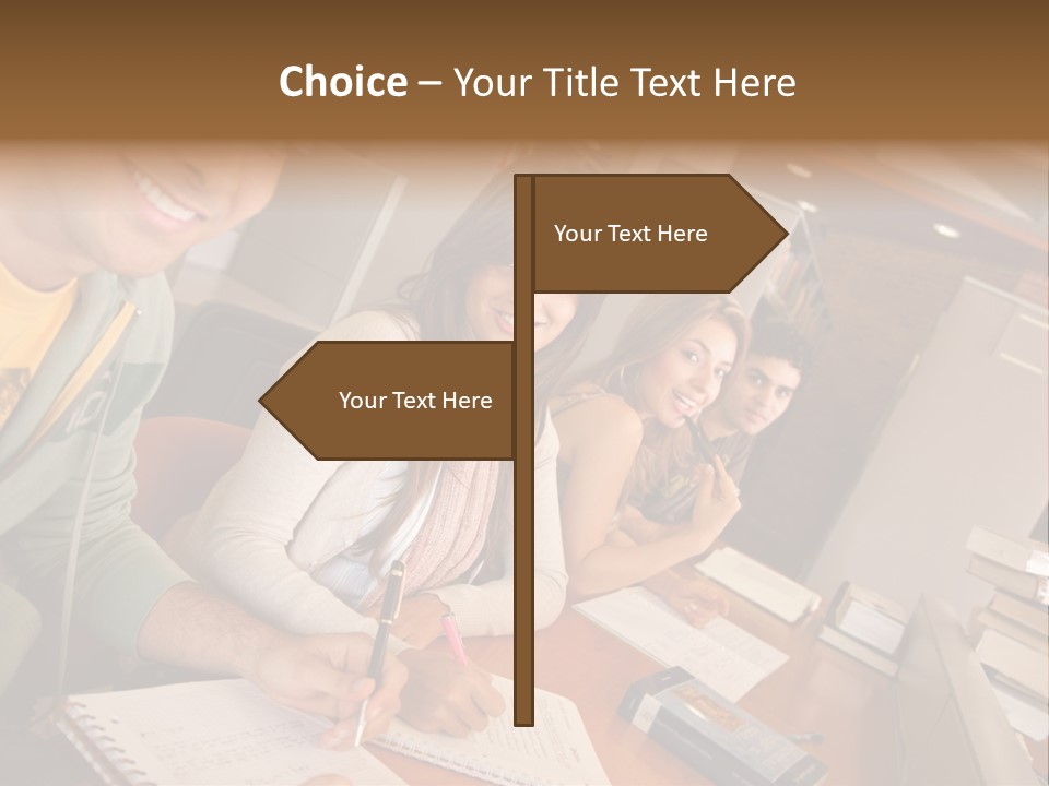 Small Group Of Students At A Library Studying PowerPoint Template