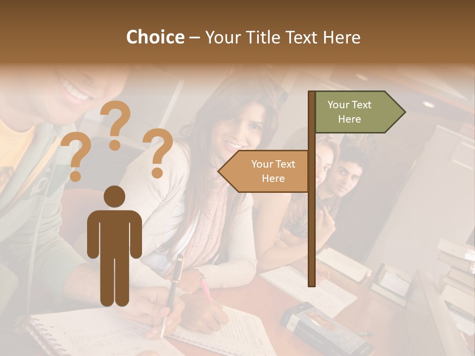 Small Group Of Students At A Library Studying PowerPoint Template