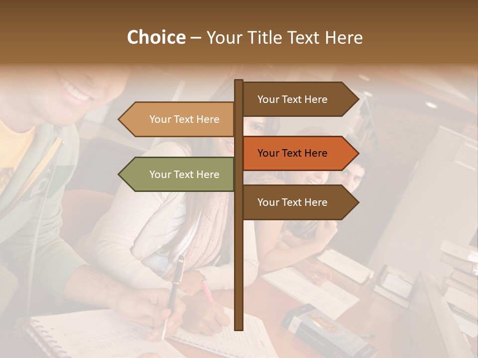 Small Group Of Students At A Library Studying PowerPoint Template