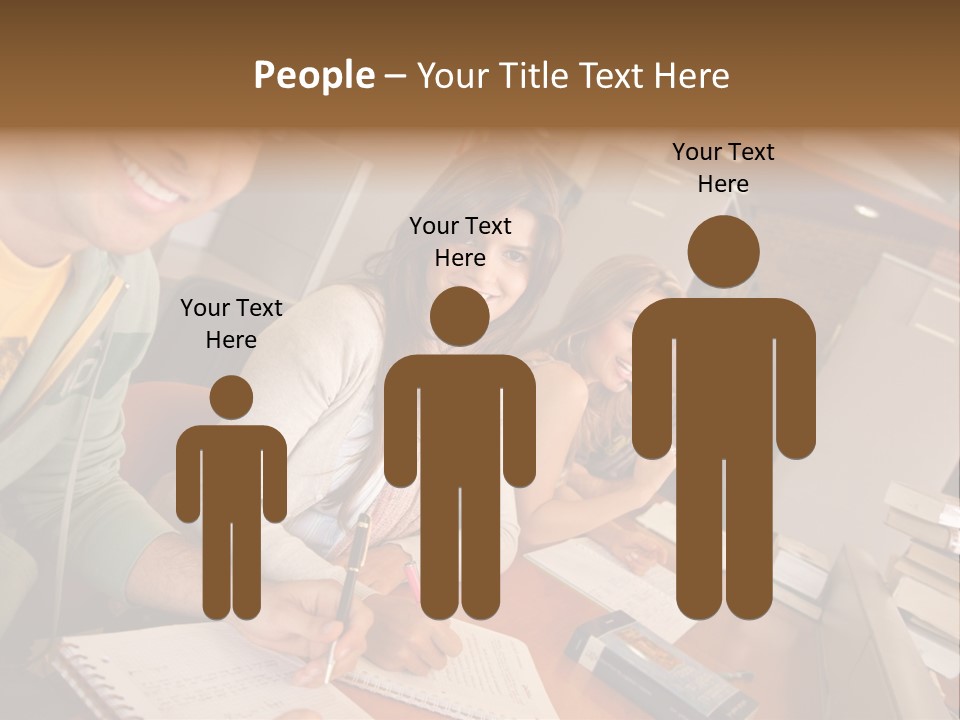 Small Group Of Students At A Library Studying PowerPoint Template