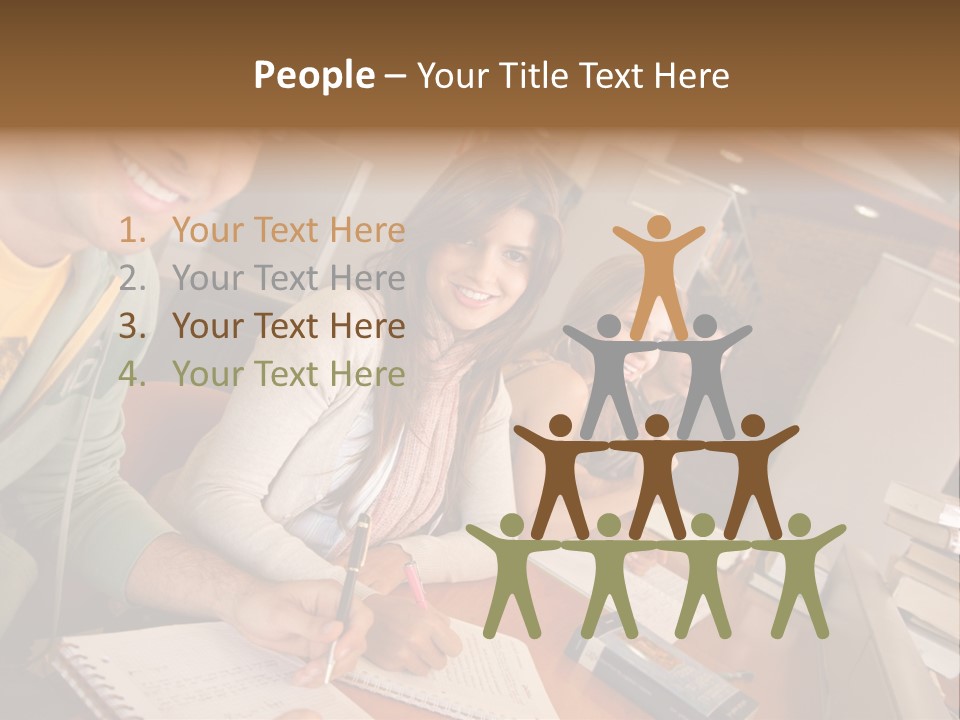 Small Group Of Students At A Library Studying PowerPoint Template