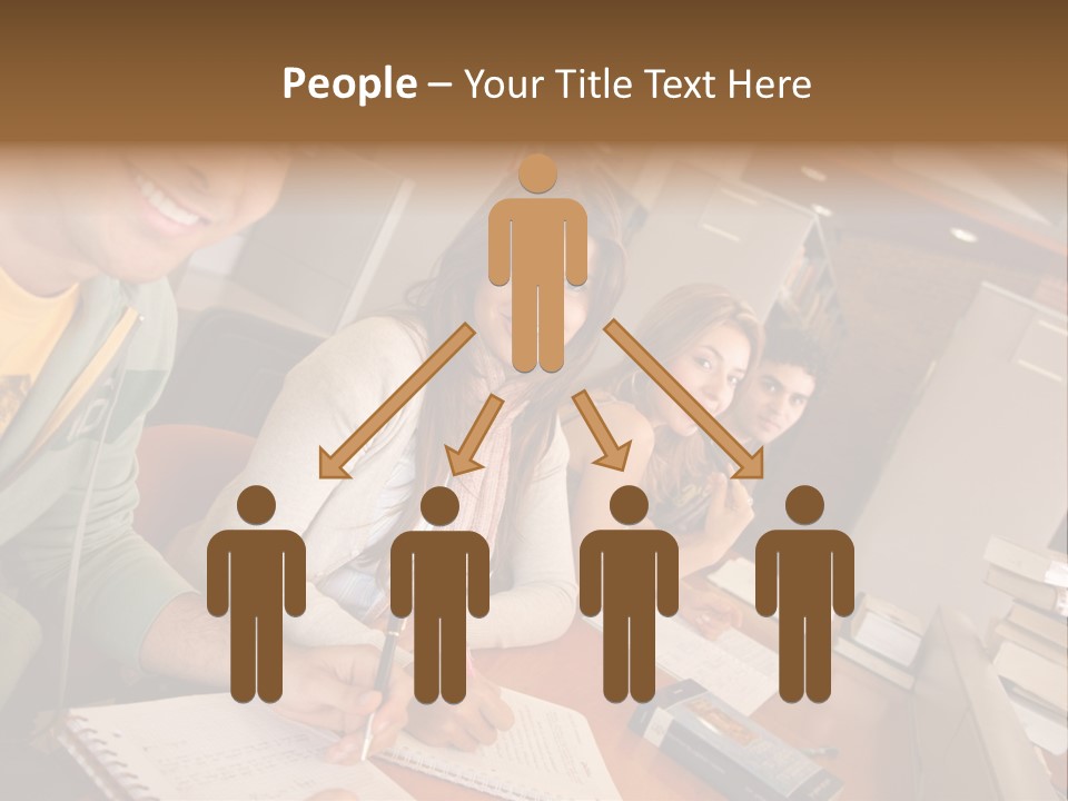 Small Group Of Students At A Library Studying PowerPoint Template