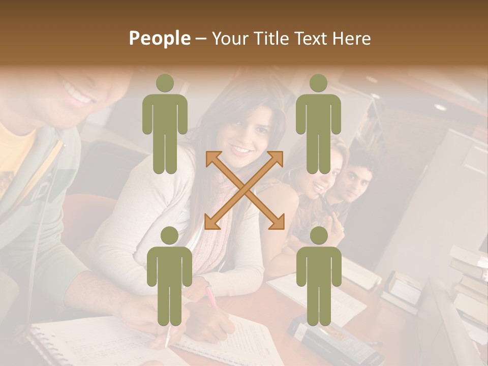 Small Group Of Students At A Library Studying PowerPoint Template