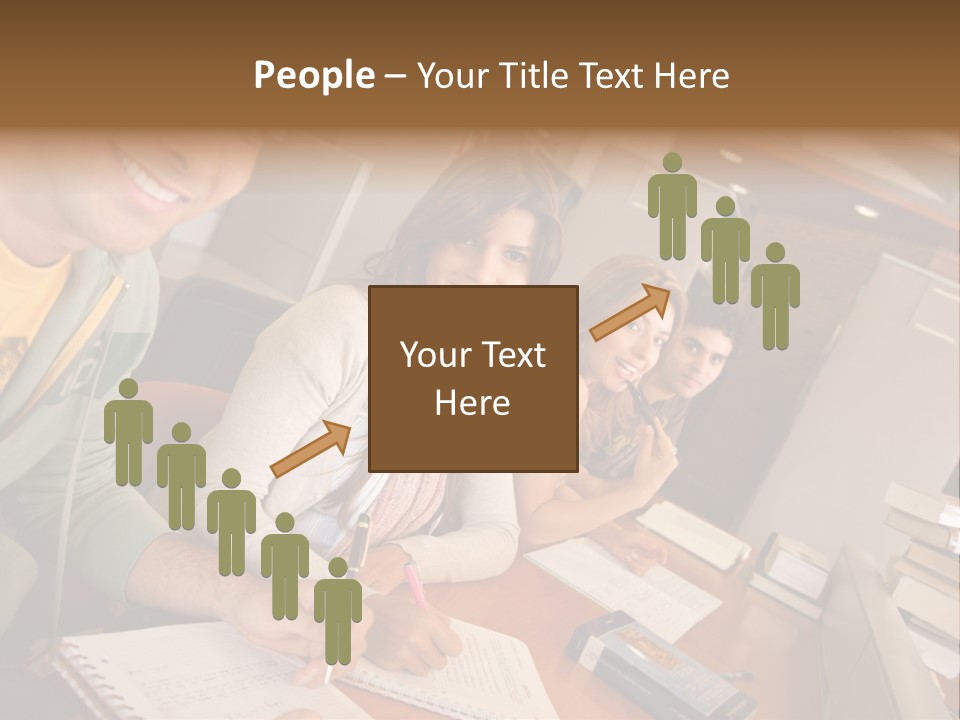 Small Group Of Students At A Library Studying PowerPoint Template