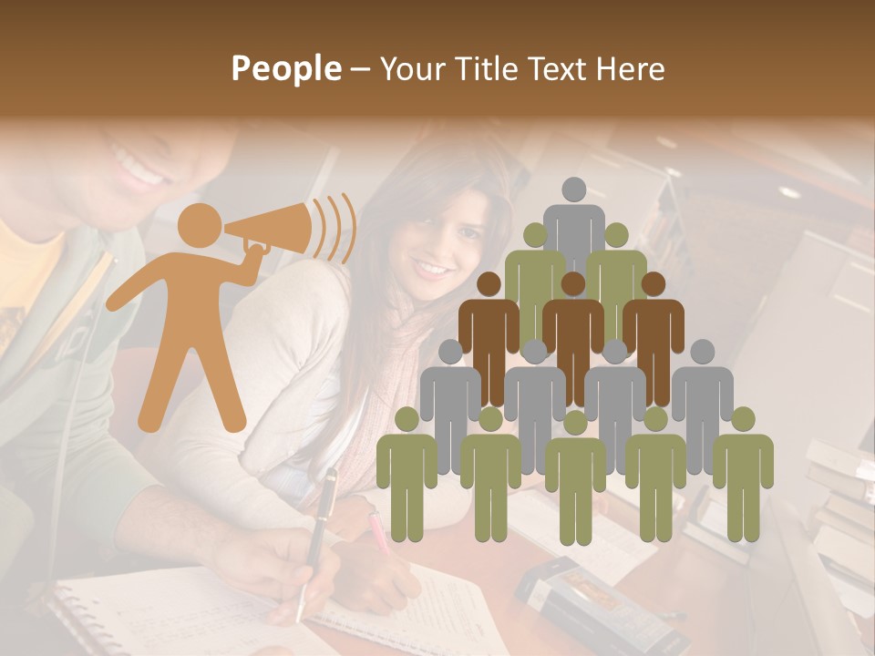 Small Group Of Students At A Library Studying PowerPoint Template