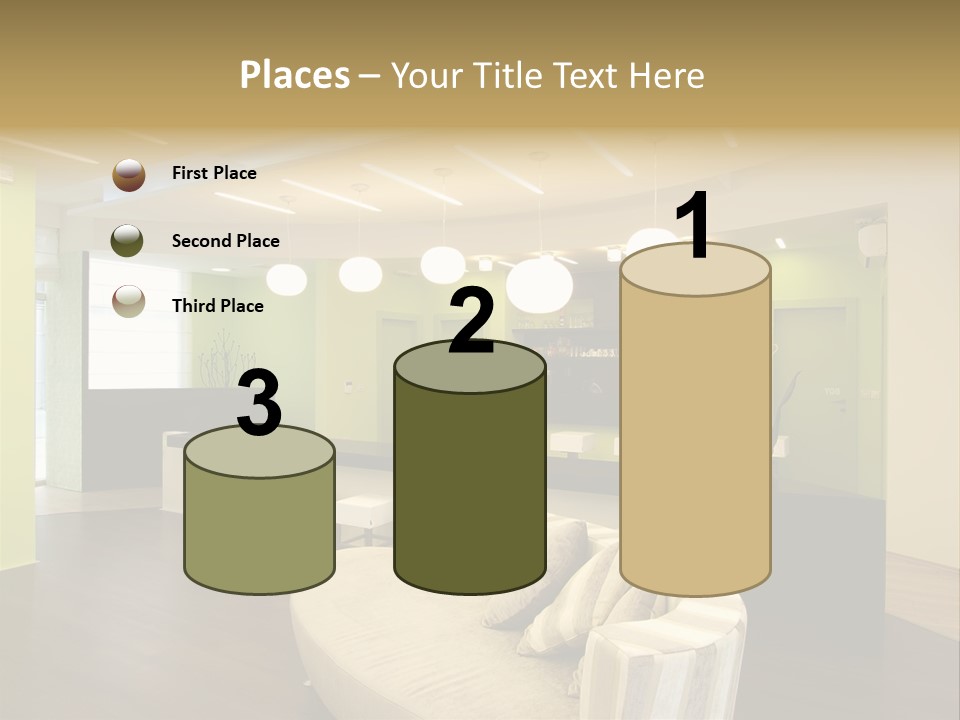 A Green And White Room With A Bar And Chairs PowerPoint Template