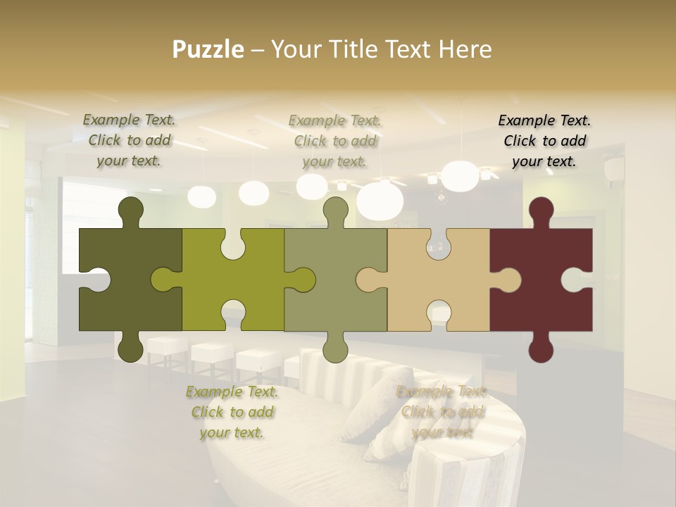 A Green And White Room With A Bar And Chairs PowerPoint Template