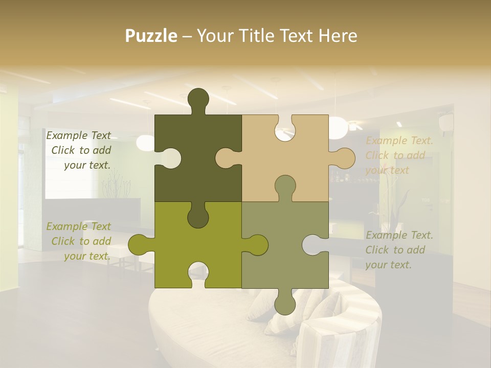 A Green And White Room With A Bar And Chairs PowerPoint Template