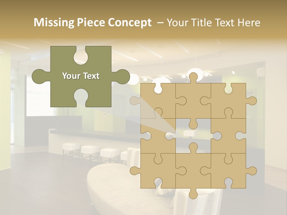 A Green And White Room With A Bar And Chairs PowerPoint Template