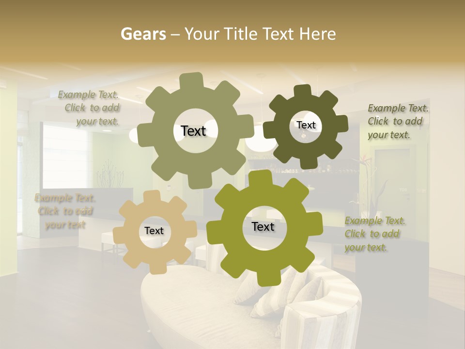 A Green And White Room With A Bar And Chairs PowerPoint Template