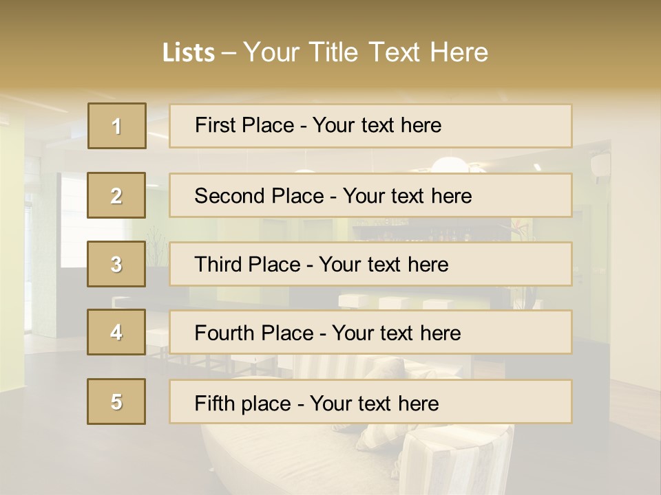A Green And White Room With A Bar And Chairs PowerPoint Template