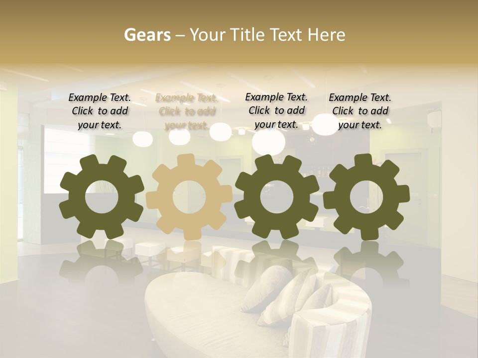 A Green And White Room With A Bar And Chairs PowerPoint Template