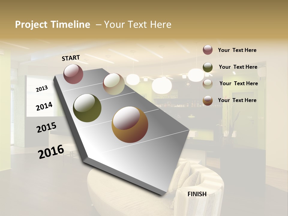 A Green And White Room With A Bar And Chairs PowerPoint Template