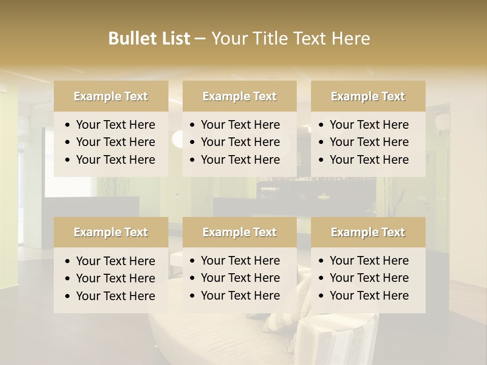 A Green And White Room With A Bar And Chairs PowerPoint Template