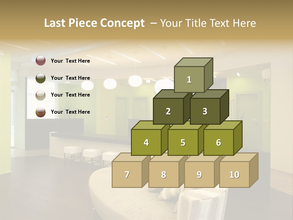 A Green And White Room With A Bar And Chairs PowerPoint Template
