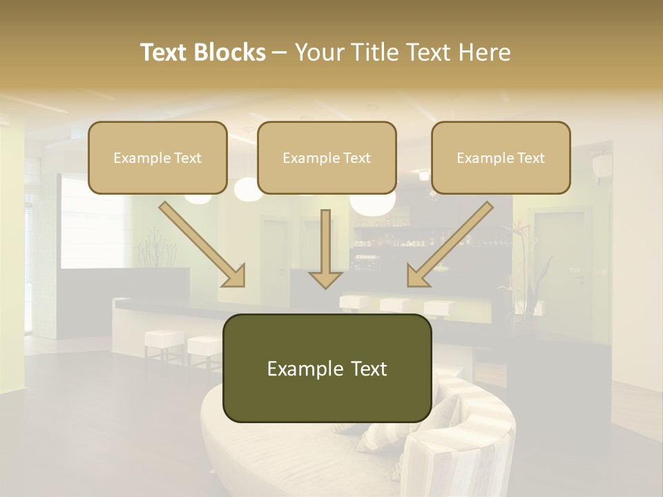 A Green And White Room With A Bar And Chairs PowerPoint Template