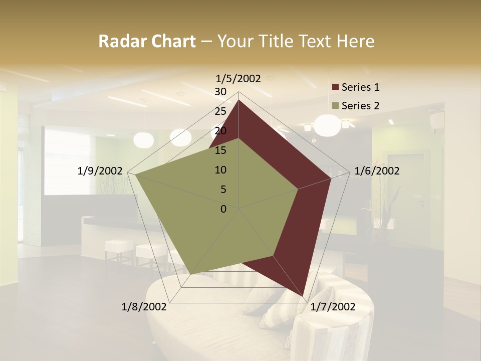 A Green And White Room With A Bar And Chairs PowerPoint Template