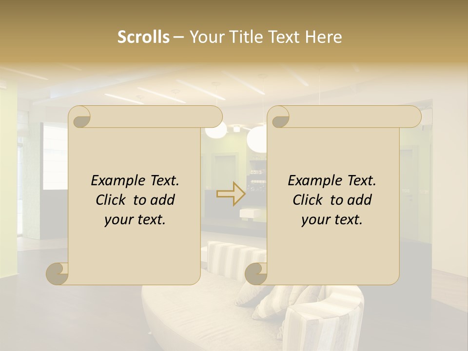 A Green And White Room With A Bar And Chairs PowerPoint Template