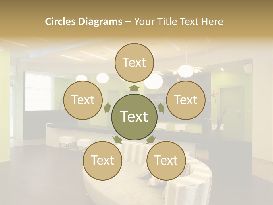 A Green And White Room With A Bar And Chairs PowerPoint Template