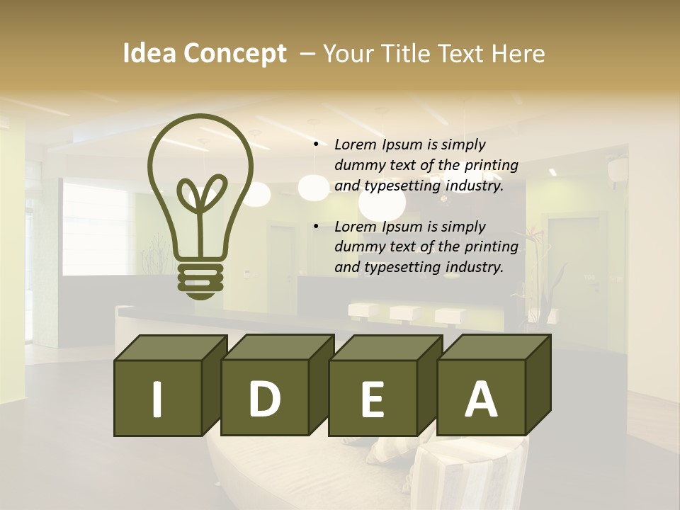 A Green And White Room With A Bar And Chairs PowerPoint Template