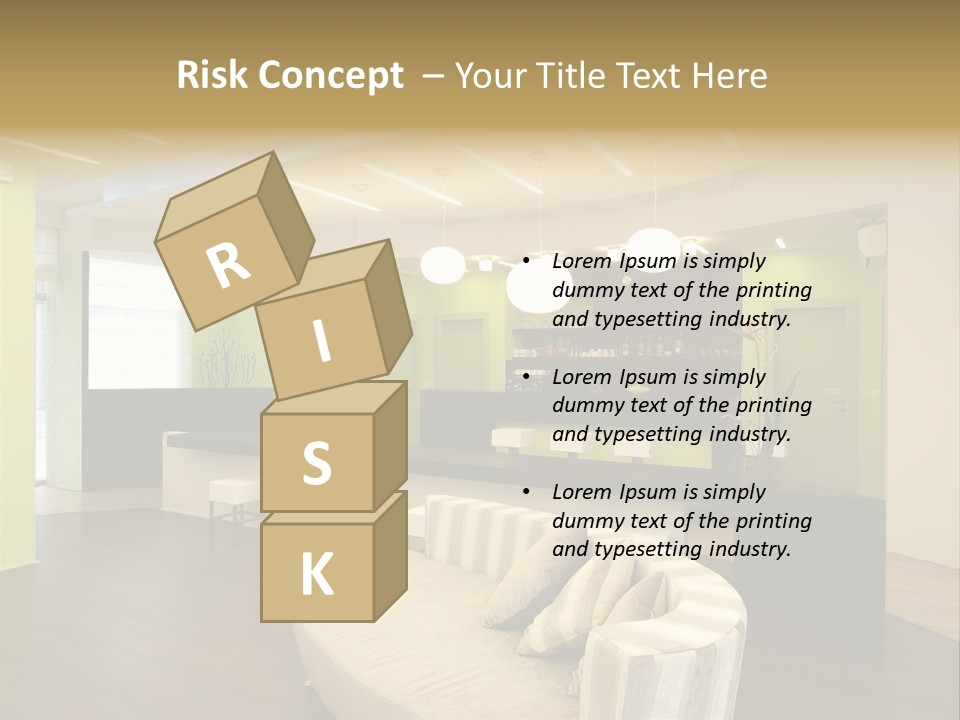 A Green And White Room With A Bar And Chairs PowerPoint Template