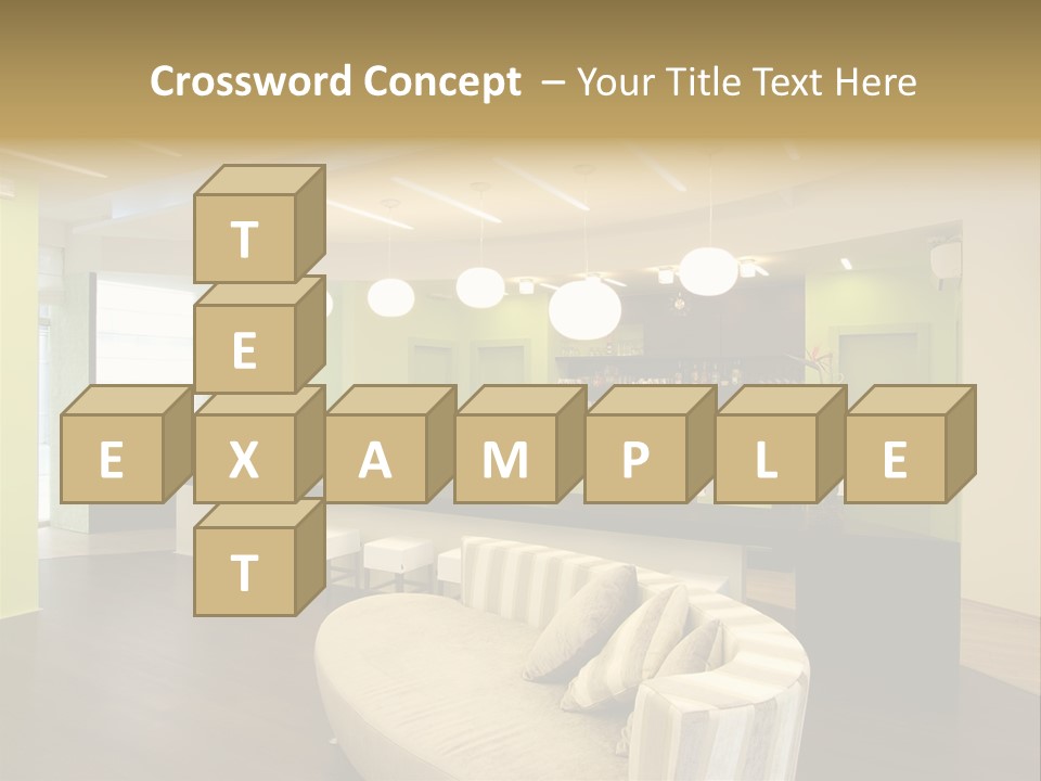 A Green And White Room With A Bar And Chairs PowerPoint Template