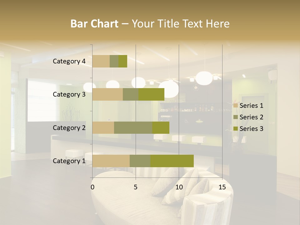 A Green And White Room With A Bar And Chairs PowerPoint Template