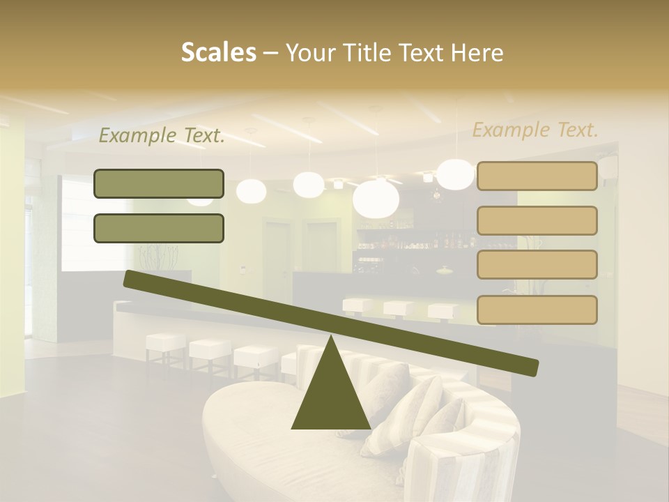 A Green And White Room With A Bar And Chairs PowerPoint Template