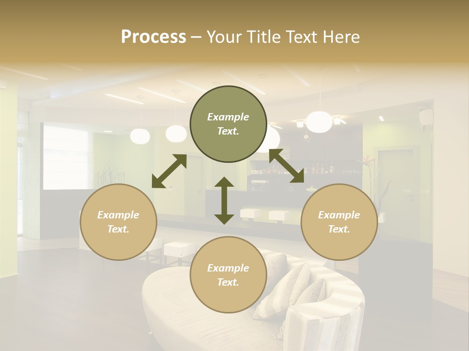 A Green And White Room With A Bar And Chairs PowerPoint Template