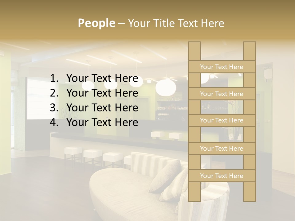 A Green And White Room With A Bar And Chairs PowerPoint Template