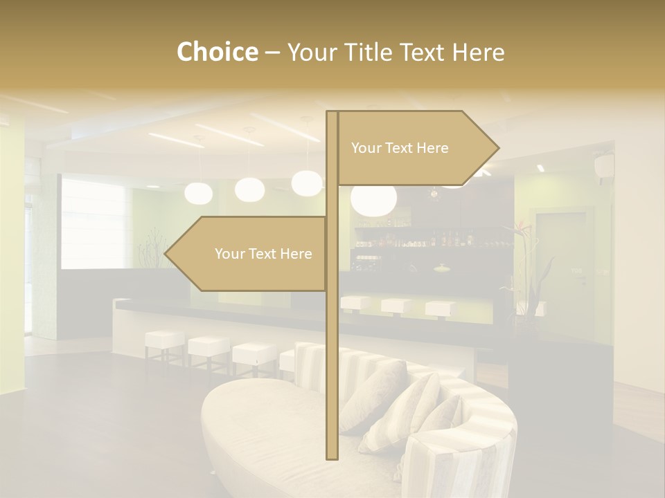 A Green And White Room With A Bar And Chairs PowerPoint Template
