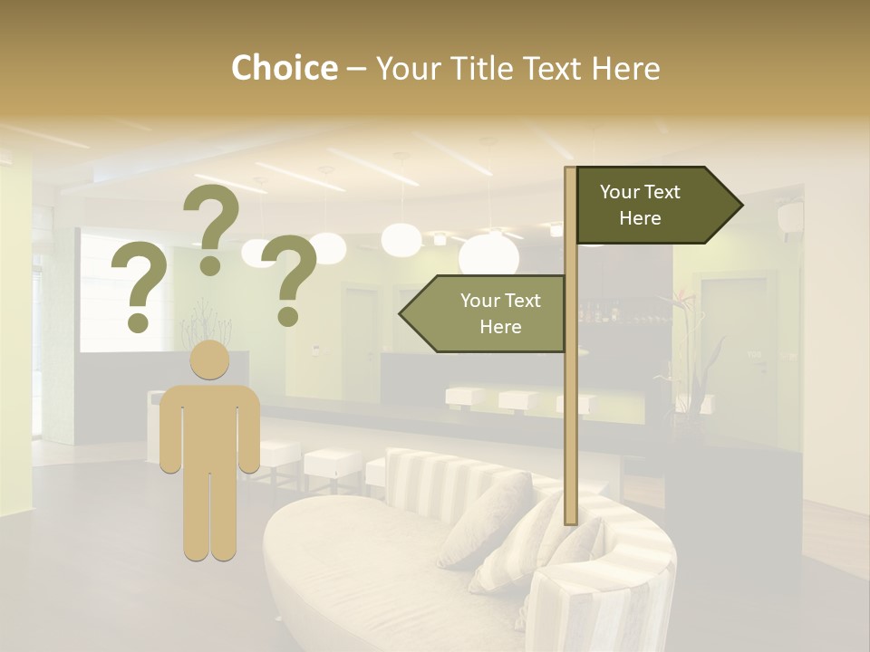 A Green And White Room With A Bar And Chairs PowerPoint Template