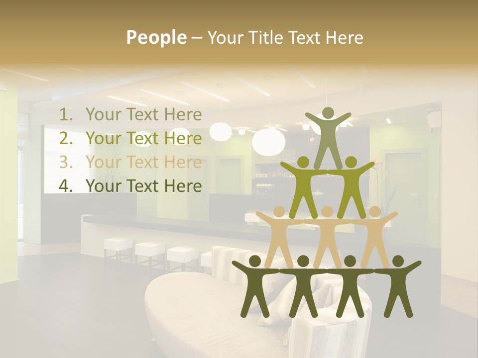 A Green And White Room With A Bar And Chairs PowerPoint Template