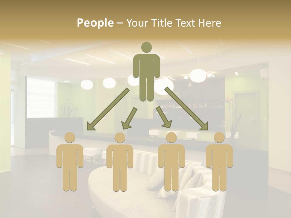 A Green And White Room With A Bar And Chairs PowerPoint Template