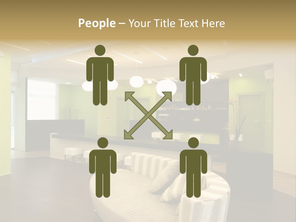 A Green And White Room With A Bar And Chairs PowerPoint Template