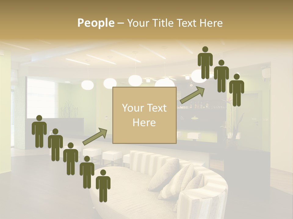 A Green And White Room With A Bar And Chairs PowerPoint Template